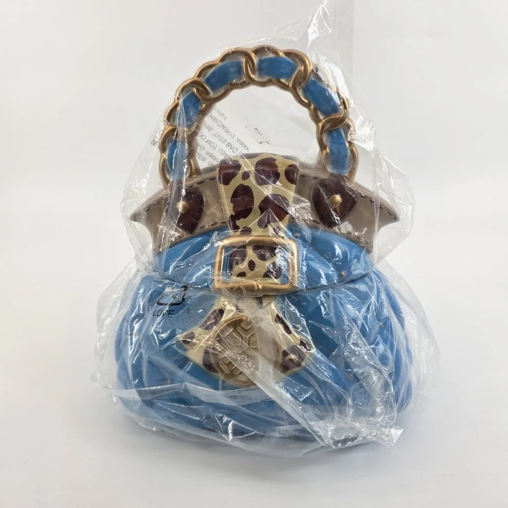 David's Cookies Handbag Turquoise & Gold Ceramic Cookie Jar Vintage 10